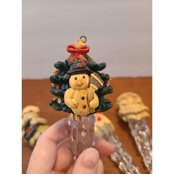 Vintage Set of 4 Icicle Christmas Ornaments Bear Snowman Santa Tree Decoration - Picture 2 of 14